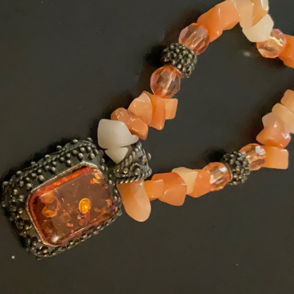 Antique Silver tone and Orange Necklace